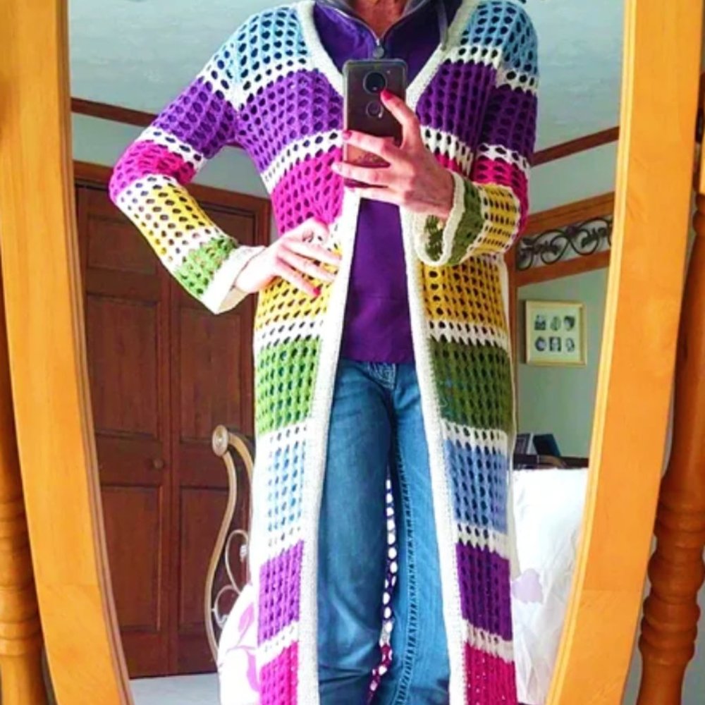 Rainbow Crochet full length Cardigan